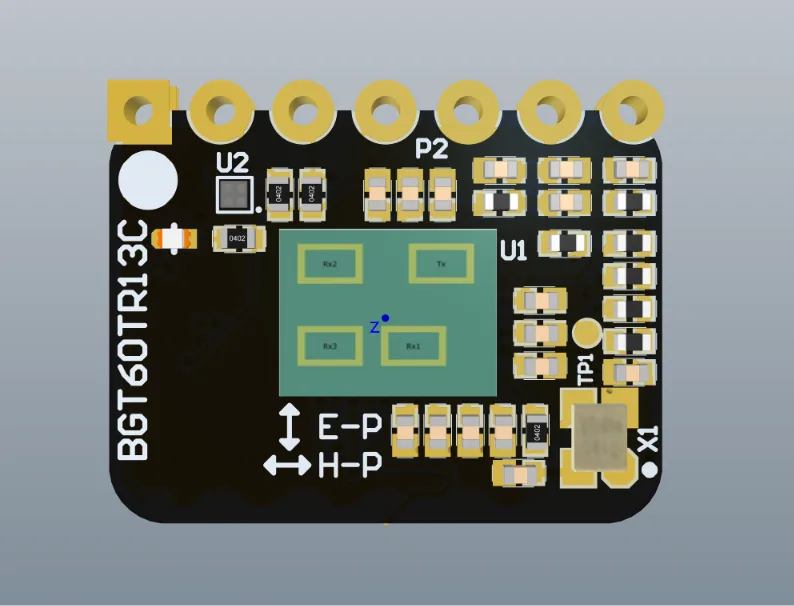 60 GHz radar carrier board with four radar front ends, RK3399 and DDR4